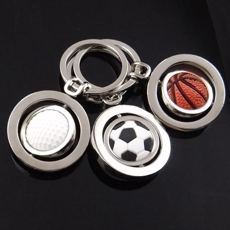  Rotating double-sided Metal keychain  with PU football basketball golfball