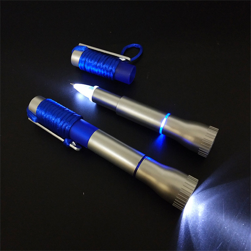  Plastic LED flashlight ballpoint pen with hanging rope    