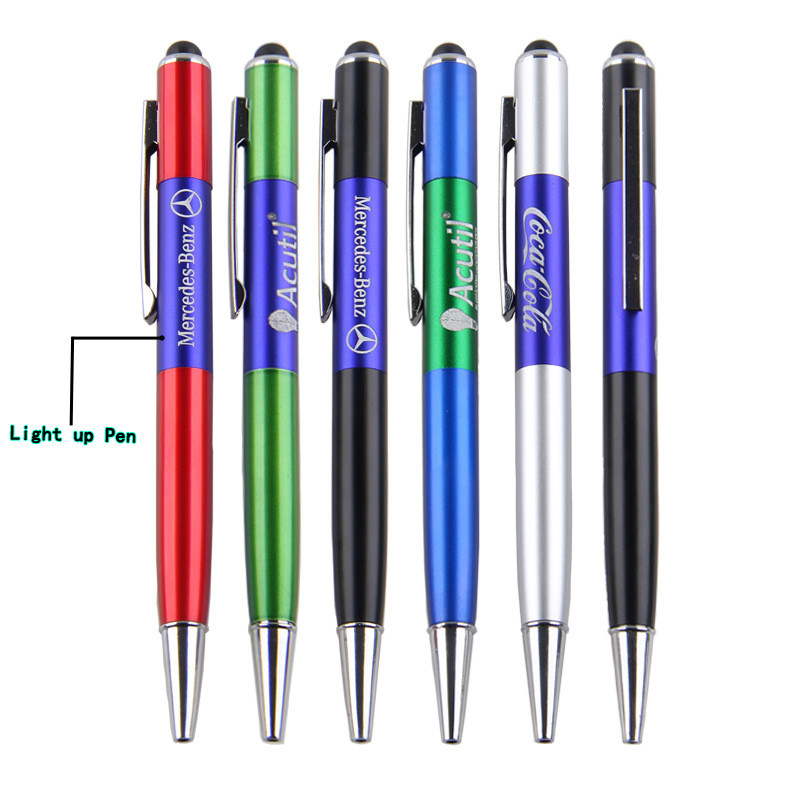 Metal Lamp box ballpoint pen with Touch Screen Stylus&LED light    