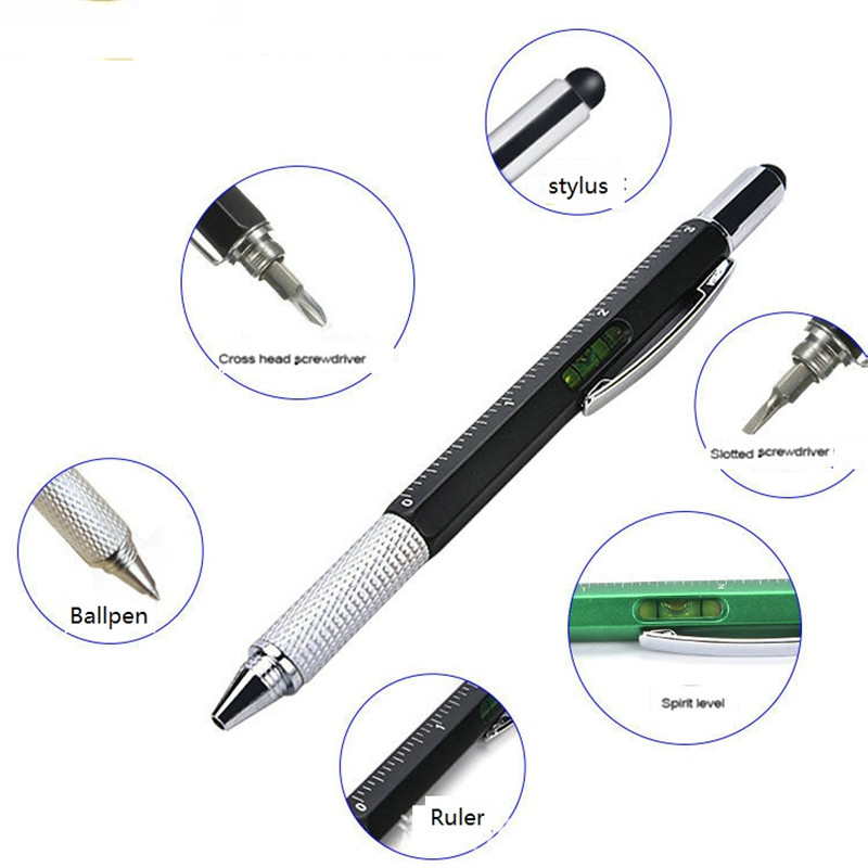  6 in 1 multi functional metal Tool Pen with Ruler,level,Stylus and Screwdrive 