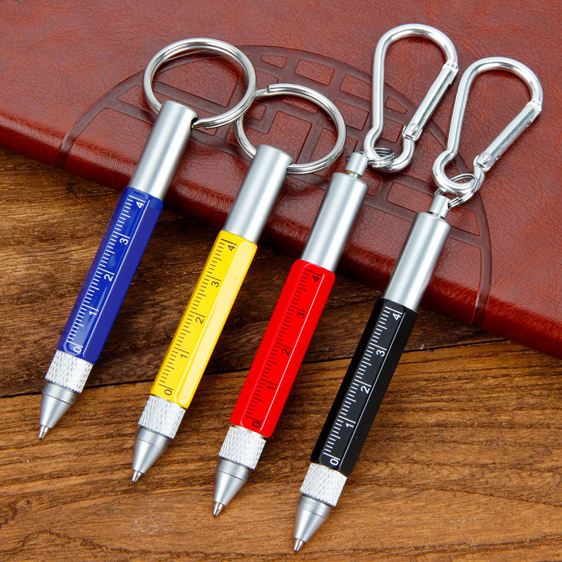 6 in 1 multi functional Outdoor Metal Tool Pen with Ruler,carabiner/keychain,Stylus and 2-in-1 Screwdrive  