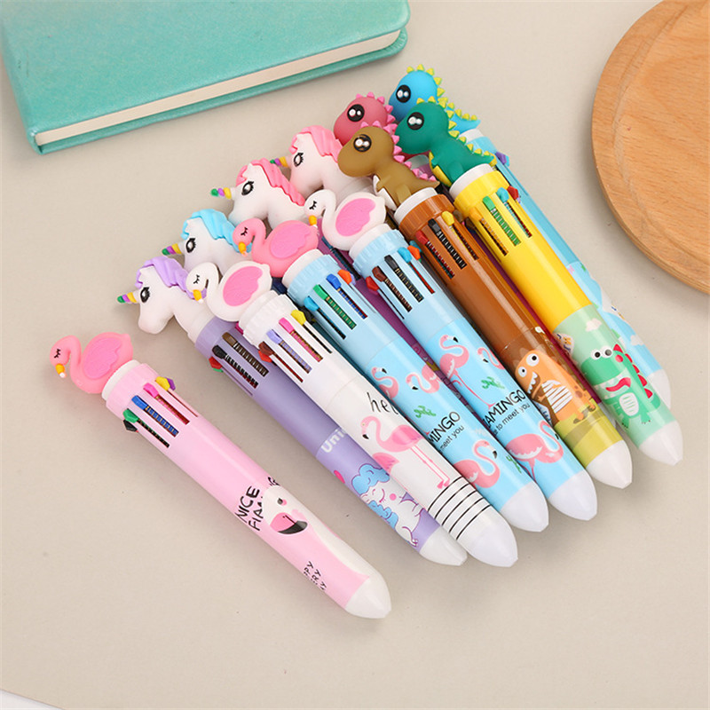 Creative Cartoon Click Plastic Ten-color Ball-point Pen Ballpen Ball pen