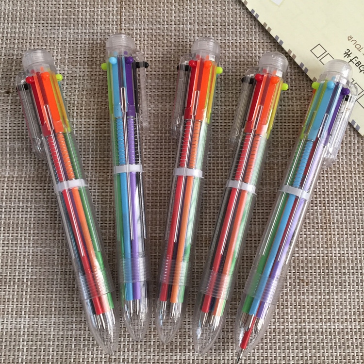Creative Click Transparent Six-color Ballpoint Pen Ballpen Ball pen,6-in-1